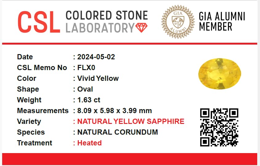 Saphir jaune naturel de Ceylan 1,63 ct en corindon véritable