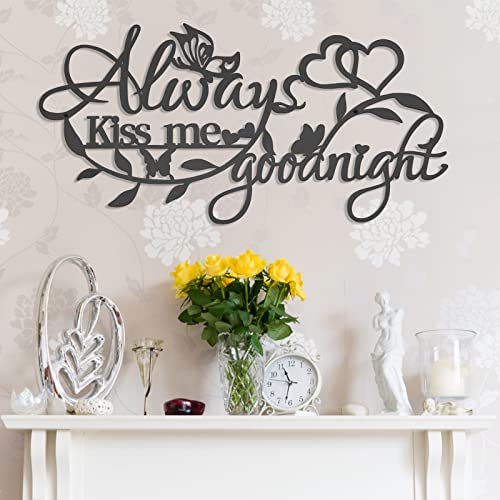 Khayrovies Metal Wall Home Decor Word Sign, Always Kiss Me Goodnight Black Art Butterflies Love Heart Wall Sculptures Hanging, Iron Letters Quotes For House Decoration Bedroom Living Room Kitchen (A) #TOP1