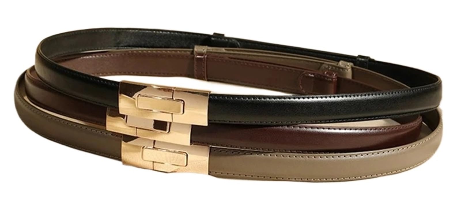 Lot de 2 ceintures en cuir pour femme, 1,8 cm de large, boucle de verrouillage dorée, pour robe, jeans, pull