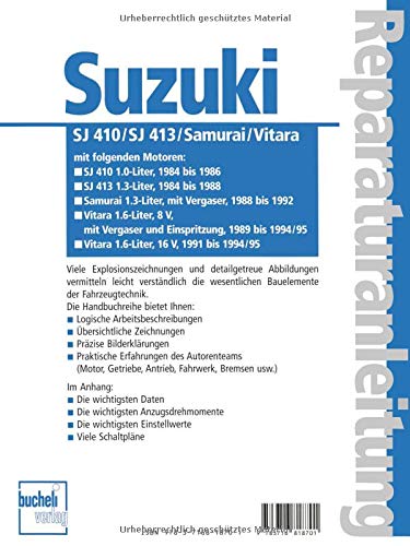 Suzuki SJ 410 / SJ 413 / Samurai / Vitara: 1.0-Liter, 1.3-Liter, 1.6-Liter 8 V und 16 V / Baujahre 1984 bis 1995