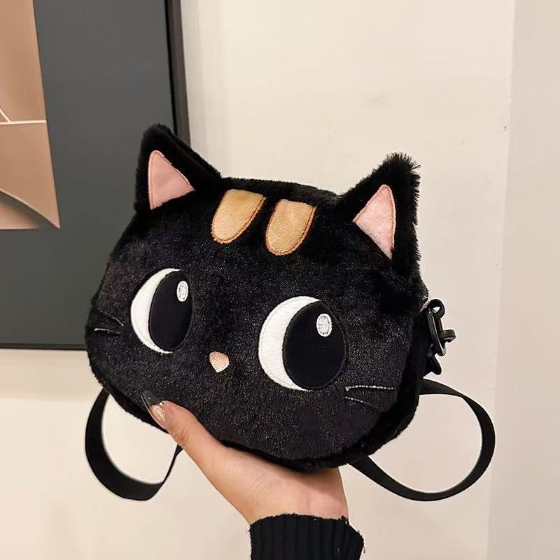 Cute Plush Black Cat Shoulder Bag, Crossbody Bag, Kawaii Animal Purse with Zipper for Women - Image 7