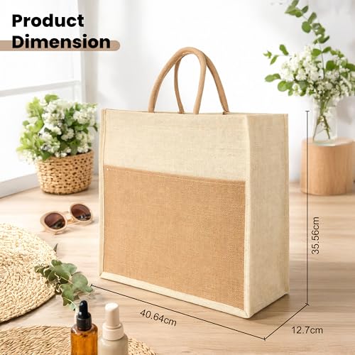 Image of Match Made Eco Friendly Jute Jhola Bag For Kitchen Essential Grocery Shopping, Carry Milk, Fruits, Vegetable With Reinforced Handles & Zipper