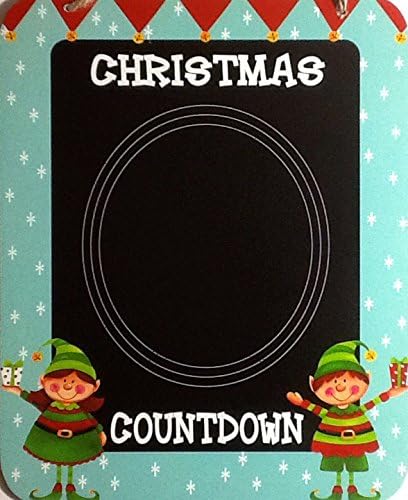 Christmas Holiday Countdown ~ Wall Hanging Decorative Chalkboard ~ 9 1/2" X 7 3/4" Alternative Advent Calendar (Elves "Christmas Countdown")