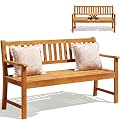 Devoko Acacia Wood Outdoor Bench, 2-Person Garden Bench with Pull-Out Table
