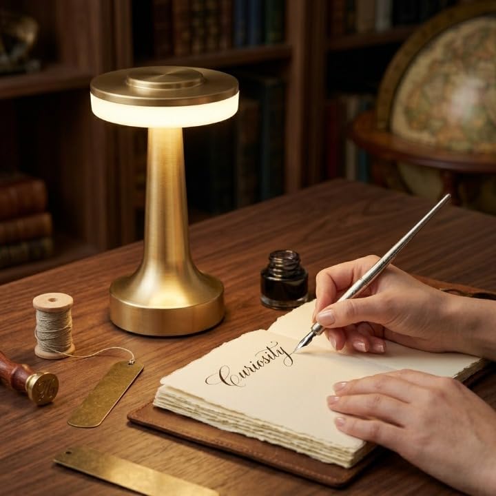 Image of Table Lamp | 2000mAh Battery | Home Decor, Lamps for Bedroom, Lamp for Living Room, Stepless Dimming, 3 Colour Touch Control, USB-c Charging (Metal - Gold)