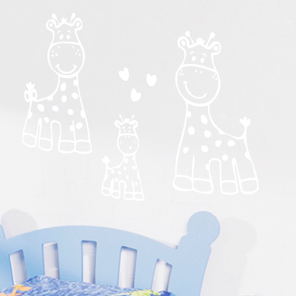 Sticker famille de girafes 100x55 cm blanc contemporain pour décoration murale chambre enfant