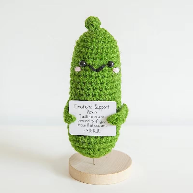 ZMURED Emotional Support Pickle, Positive Poo,Handmade Crochet Pickled Cucumber,Funny White Elephant Gift Suitable for Birthday Gag Gift