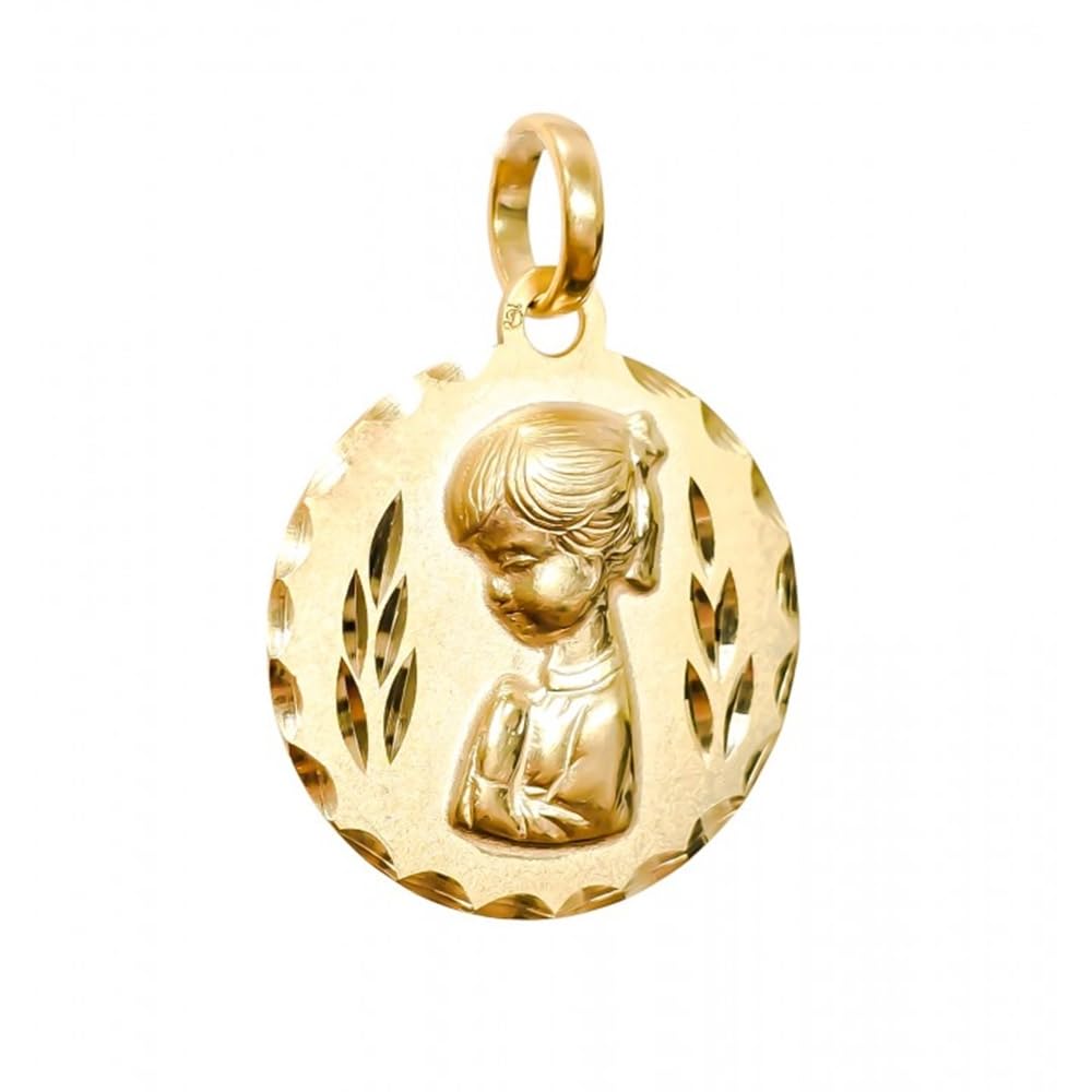 Medalla Virgen Niña Plata ley chapada oro matizada Primera Comunión