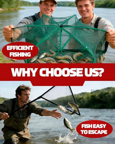 2 Pack Fishing Bait Trap Foldable Fish Net,Multilateral Folding Fishing Bait Trap with Auto-Fold,6 Hole Collapsible Cast Net Cage for Minnow,Crawfish,Crab & Shrimp - Easy UseFishing Accessories