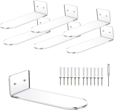 6 PCS Acrylic Floating Shoe Rack Wall Mount Display Shoe Rack Transparent Storage Rack for Home Use Sneaker Display Rack with Screws and Anchors