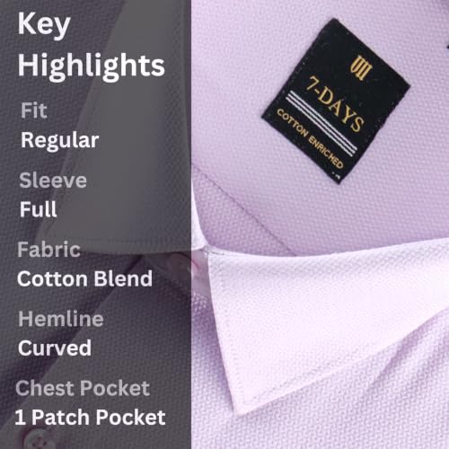 Image of 7-DAYS Premium Men's Formal Shirts - Cotton Rich, Textured Self-Design, Full Sleeve, Regular Fit, Wrinkle Resistant, with Pocket - Perfect for Office