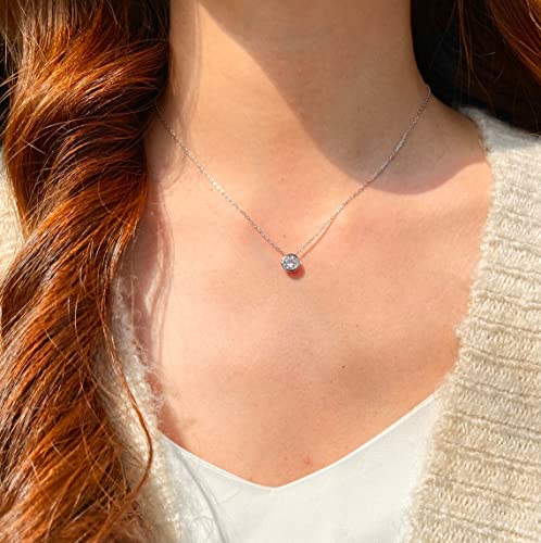 ASCOMY Dainty Silver Round Cubic Zirconia Solitaire Pendant Necklaces for Women Tiny Single Sparkly CZ Simulated Diamond Necklace Simple Shinning Bride Bridesmaids Weeding Jewelry Gifts