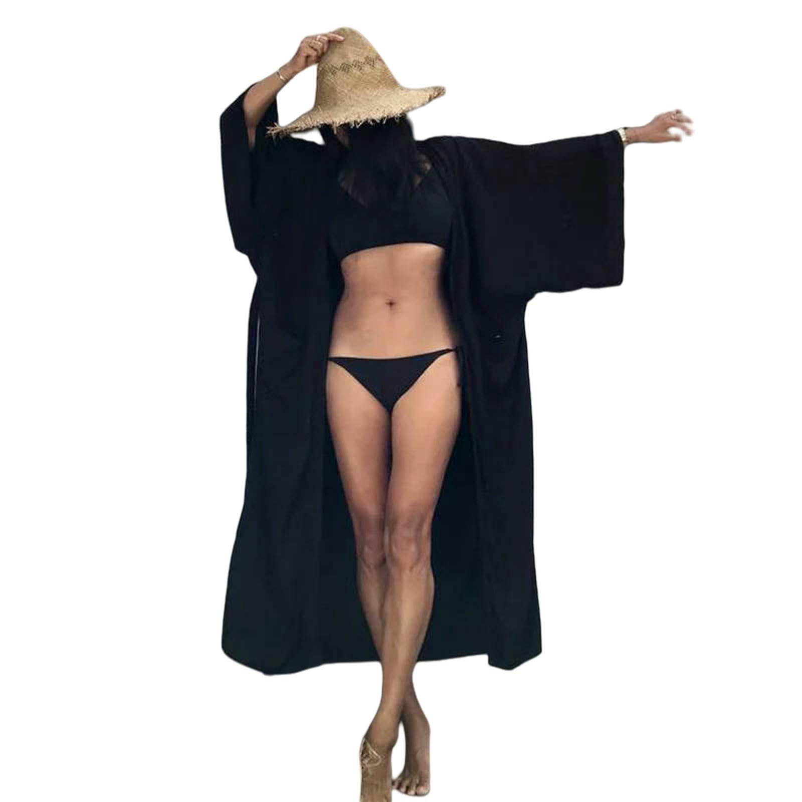 Paréo Plage Coton De Bikini Ups Beachwear Kimono Robe Maxi Longue Sarong Femmes Couvertures Maillot Bain en Vrac Vrac-Noir-Taille Unique