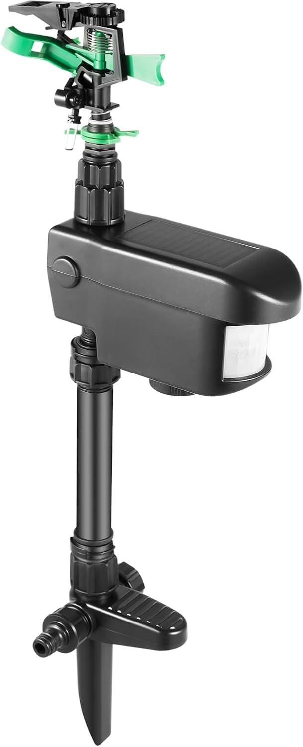 Bepritm Motion Activated Sprinkler, Solar-Powered 30ft Detection Range Spray with Day/Night Mode, Solar Automatic Sprinkler for Farmland, Lawn, Garden, Courtyard