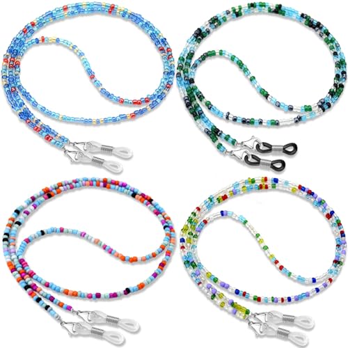 Image of BILIONE Beaded Eyeglasses Chain, 4 PCS Colorful Bead Glasses Strap Anti-slip Spectacle Chains, Sunglasses String Lanyard Eyewear Strap for Women (Blue, Green, Sky Blue, Grass Green)