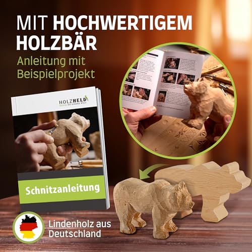 Schnitzmesser Set Holzheld 17-teilig mit Ledertasche und Holzrohling