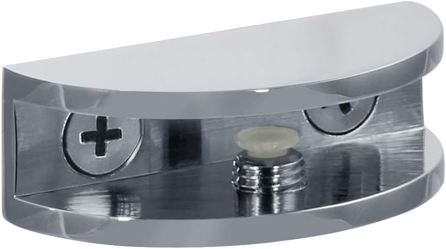 Dulles Glass Floating Shelf Brackets, Rounded Clamps Heavy Duty, Chrome, for Glass, Wood, Acrylic Wall Mounted Shelf Support. 1 Piece