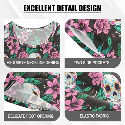 Skull Flower Pajama Set Pajamas Sleepwear Nightwear Loungewear Clothes Set B04044354