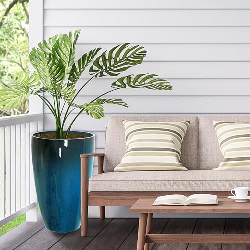 Goldshire 2 Packs 21 inch Tall Planter, Indoor Outdoor Round Planter for Porch, Large Plant Pot with Drainage Hole for Home Garden Front Door, Modern Decorative Pots for Plants (Blue) by Goldshire - Image 2