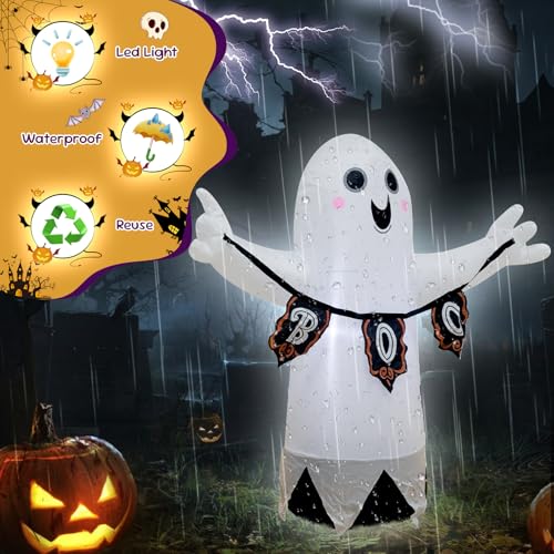 3.5FT White Ghost Halloween Inflatable Decor with LED Light - image 5