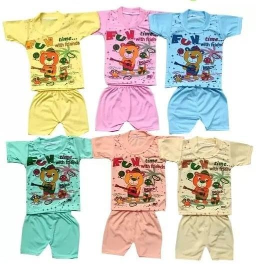 Image of Baby Boys & Girls Cotton Top Bottom Set Pack of 3 Printed Half Sleeve T-Shirt with Solid Pants Comfortable Kids