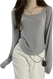 [Nestkanina] カットソー 長袖 Uネック ロンT ストレッチ 無地 丸首 レディース インナー セクシー おしゃれ 可愛い クルーネック きれいめ トップス Tシャツ 着やせ TSHT015