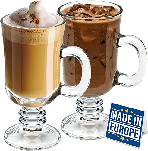 Image of Kamvy Irish Glass Coffee Mugs, Latte Cups, Set of 2, 300ml Cappuccino and Hot Chocolate Mugs with Handle, Clear Glass Mugs for Hot Beverages (Irish Mug - 2)