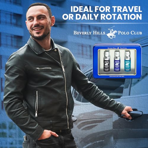 Beverly Hills Polo Club BHPC Men\'s 3-Piece Eau De Toilette Gift Set | Designer Cologne Collection for Him | Citrus Fragrance Sampler | Travel-Size 0.5oz Bottles | Perfect Stocking Stuffer & Compliment