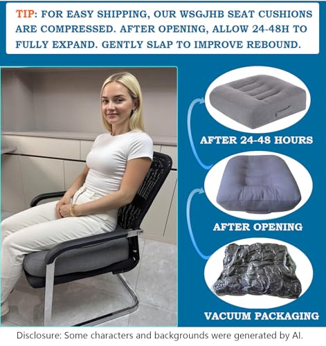 Image of WSGJHB Large Seat Cushion, Extra Thick Booster Seat Cushions Long Sitting | Office Chair Cushion Long Sitting Office Workers, Car Drivers, Relieves Back Pain, Breathable, Anti-Slip, 20x20x6 inchs
