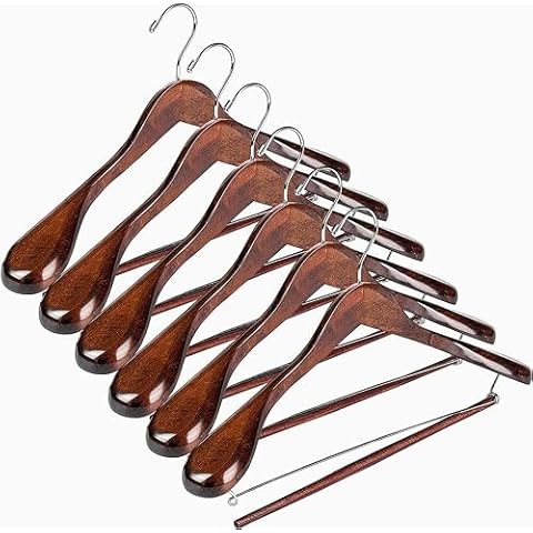 Wide Shoulder Wooden Hangers 6 Pack Non Slip Pants Bar, Smooth Finish Wood Suit Hanger for Men and Women Coat Hangers for Closet, Suit, 360° Swivel Hook, for Dress, Jacket, Heavy Clothes Hangers Cover