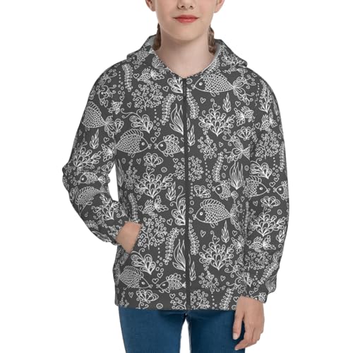 Ocean with Fishes Kid Hoodies Boys Zip Up Sweatshirts Girls Pullover with Pocket3