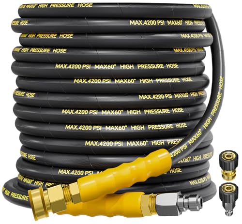 TechSweepPro 4200PSI Pressure Washer Hose 50FT with 3/8" Swivel Quick Connect for Cold/Hot Water, Kink Resistant Steel Wire Braided,1/4" Wear Resistant Power Washer Hose with 2 M22 14mm Adapter Set by TechSweepPro - Used condition - US$50.75