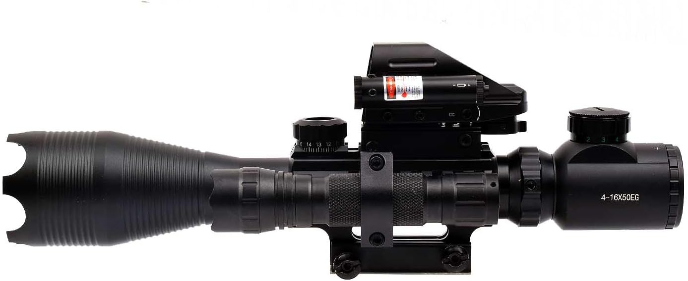 4-16X50 Riflescope Red Green Optic with 500 Lumen WeaponLight fit 20mm Picatinny, Black