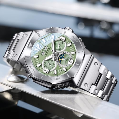Image of OLEVS Men's Automatic Mechanical Watch Case Multi-Function Chronograph Moon Phase Year /Month /Date Display Stainless Steel Band Luxury Wrist Watch