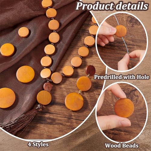 PH PandaHall 120pcs Flat Round Wood Beads 4 Sizes Wood Coin Beads Wood Spacer Beads Craft Wooden Beads Small Wood Disc for Jewelry Necklace Bracelet Craft Making HomeMacrame - Image 4