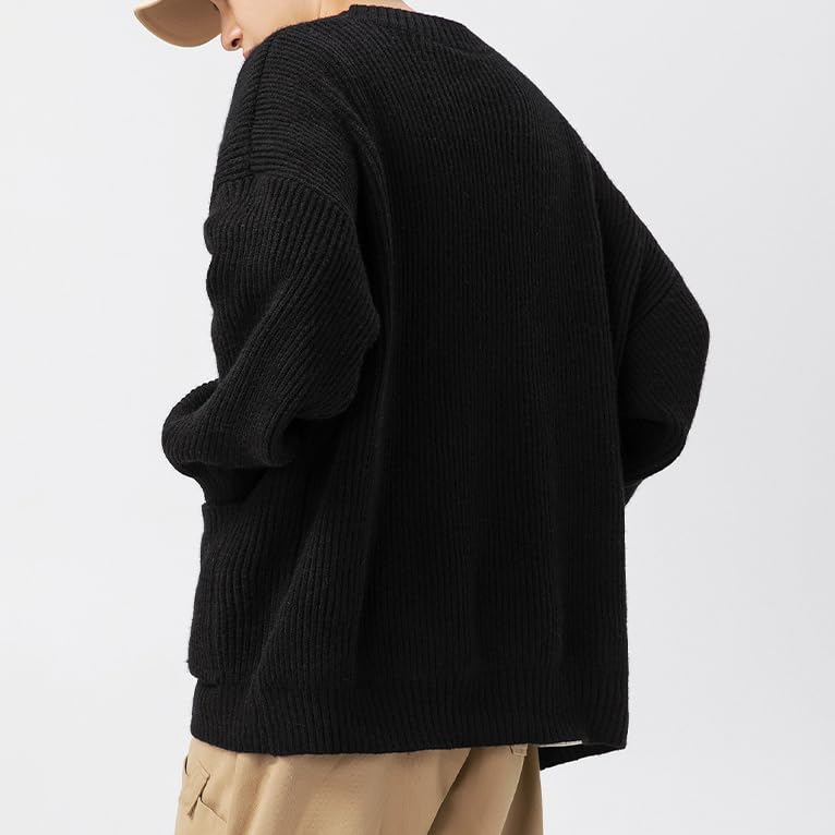 POHADON Mens Cardigan Sweater Button Down Long Sleeve V Neck Cable Knit Sweaters Japanese Streetwear Grunge Clothes4