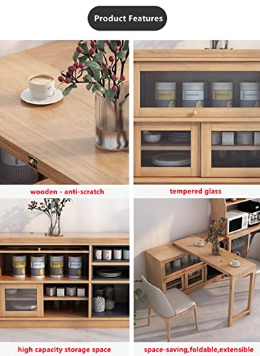 Bigmaii Modern Wood Rectangle Folding Dining Table Cabinet, Storage Design Extendable Kitchen Dinner Table With Sideboard, Space Saving #TOP2