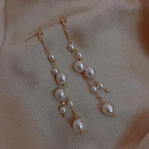 Aradio Long Pearl Earrings Gold Long Tassel Pearl Earrings For Women 925 Sterling Silver Needle Simulated Shell Pearl Earrings White Pearl Dangle Earrings Hypoallergenic Drop Pearl Earrings Dangle. #TOP4