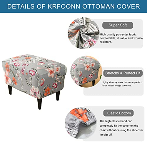 Krfoonn Ottoman Slipcovers Stretch Rectangle Footrest Stool Covers Printed Ottoman Cover For Foot Stool Furniture Protector With Non Slip Elastic Bottom(02, Large) #TOP1
