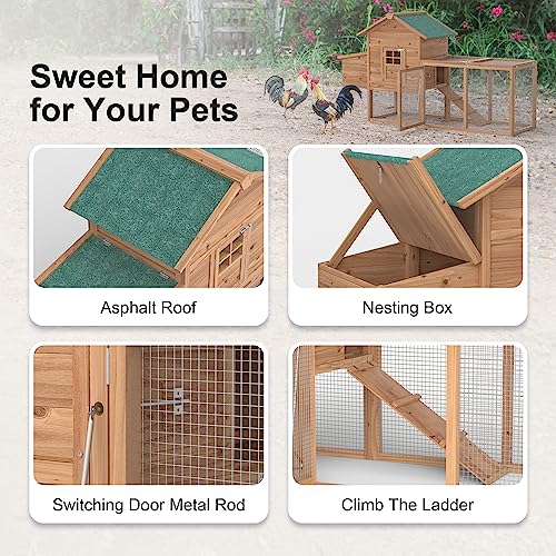 GOJOOASIS 80" Chicken Coop for 2-4 Chickens Outdoor Wooden Hen House Poultry Pet Hutch for Backyard w/Run Cage & Nesting Box(A)