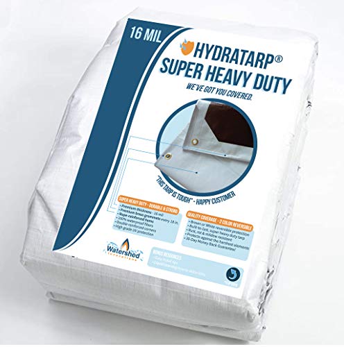 Review Discount HydraTarp 20 Ft. X 40 Ft. Super Heavy Duty Waterproof Tarp - 16mil Thick - White / Brown Reversible Tarp