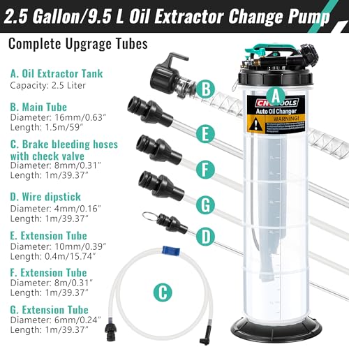 Image of Estune 9.5L /2.5 Gallon Fluid Extractor Pump with 5 Pcs Brake Bleeding Hose | Pneumatic & Manual Modes, Cleaner Oil Changes, Leak-Resistant Seals, Multi-Fluid Use, Garage & Workshop Use, Cars /SUVs /RVs