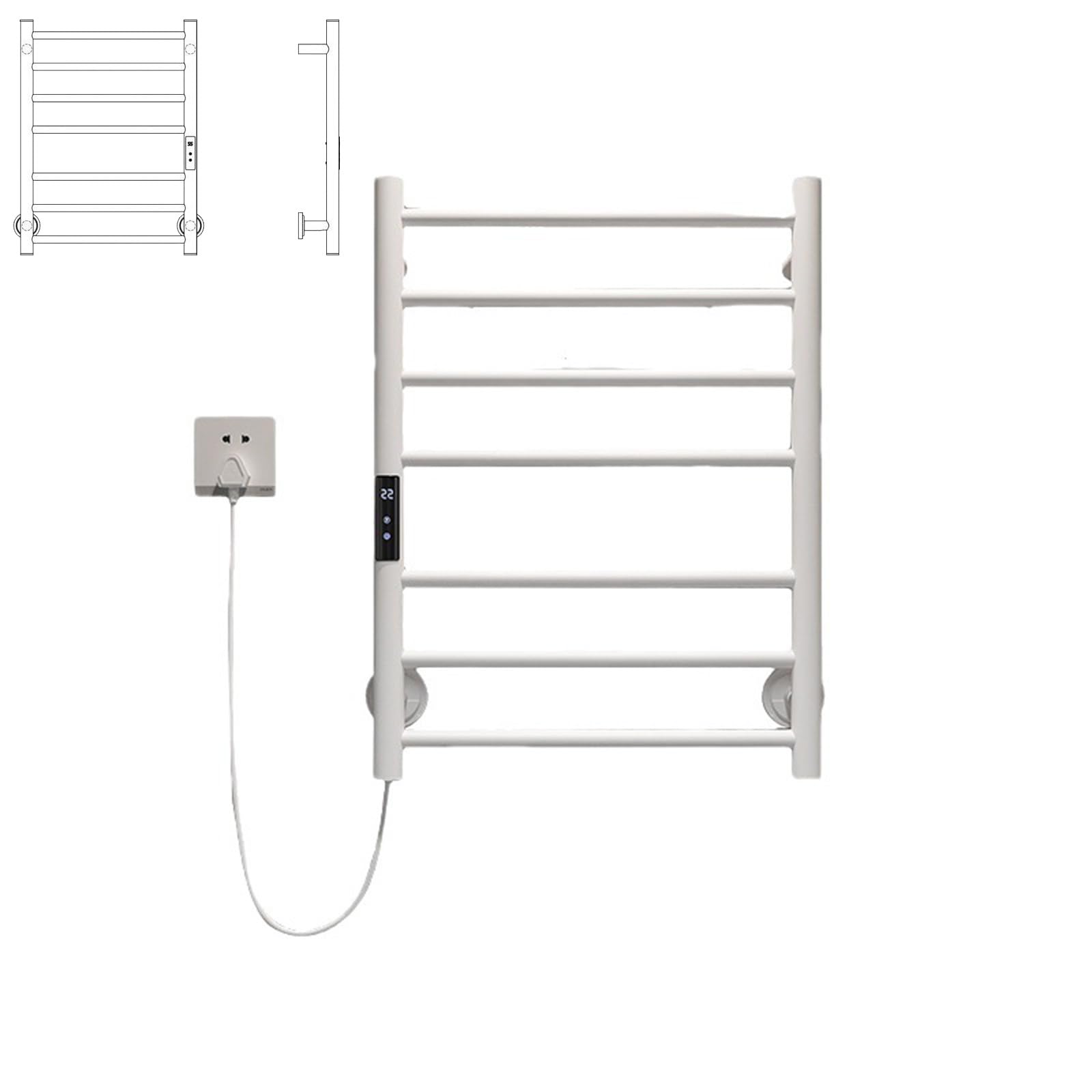 Similar)7-Bar Wall Mounted Electric Towel Warmer for Bathroom Fast Heating (Size:Left Outlet,Color:White)