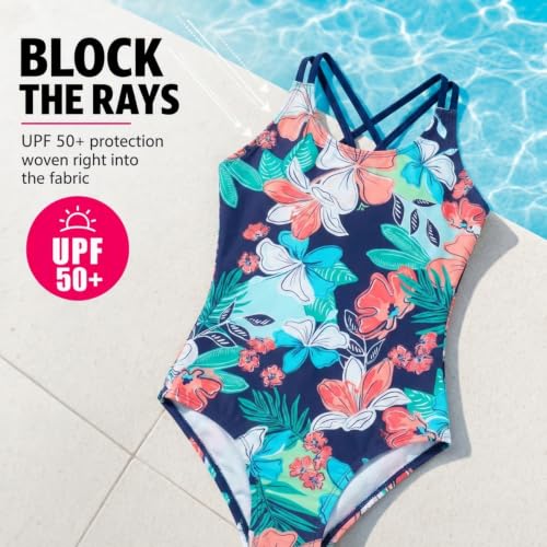 Image of Kanu Surf Girls' Reese UPF 50 Beach Sport Criss-Cross One Piece Swimsuit