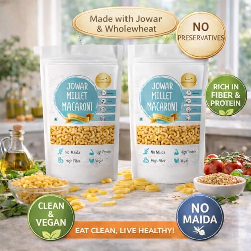 Image of INDULGENCE Jowar Millet Macaroni 400g (2 x 200g) | No Maida | High Protein & Fibre | No MSG or Preservatives | Healthy Pasta for Kids & Adults