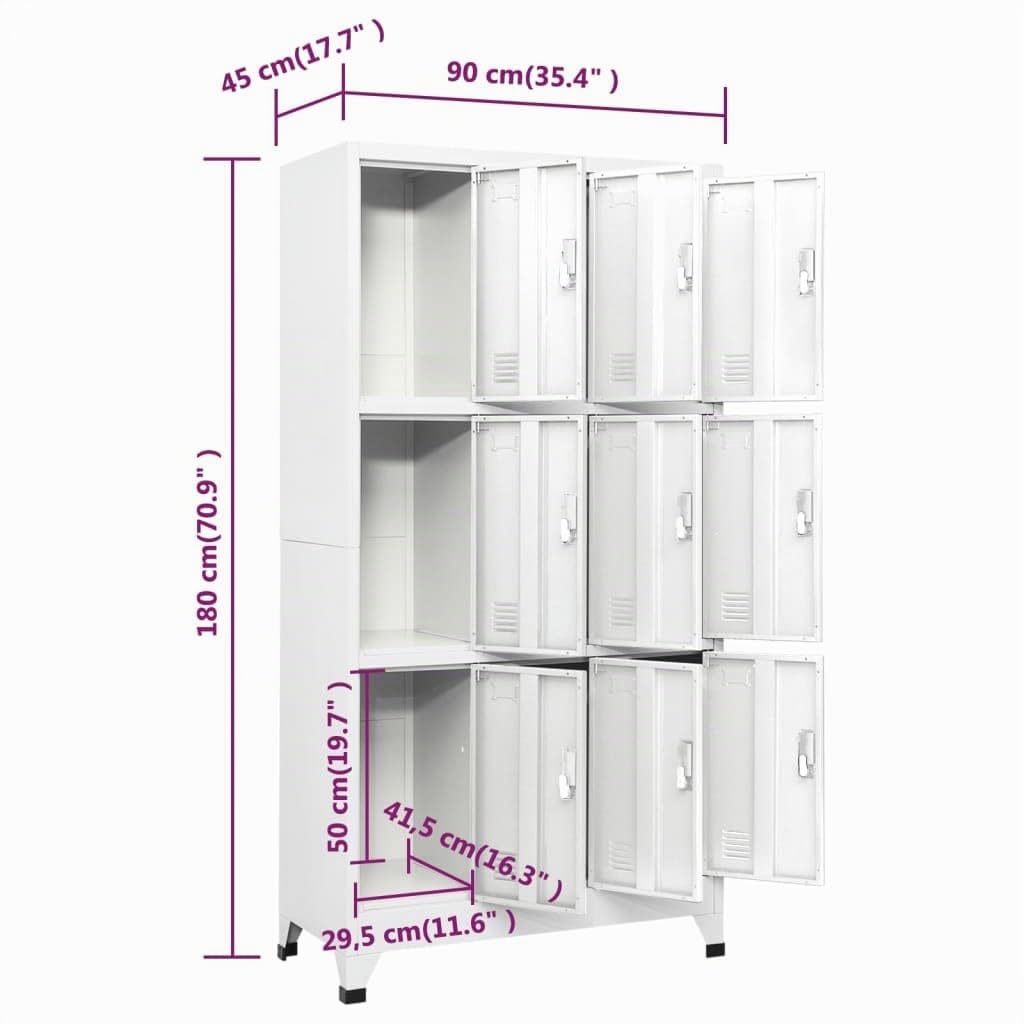 vidaXL Armoire à Casiers avec 9 Compartiments Rangement Acier 90x45x180 cm Gris