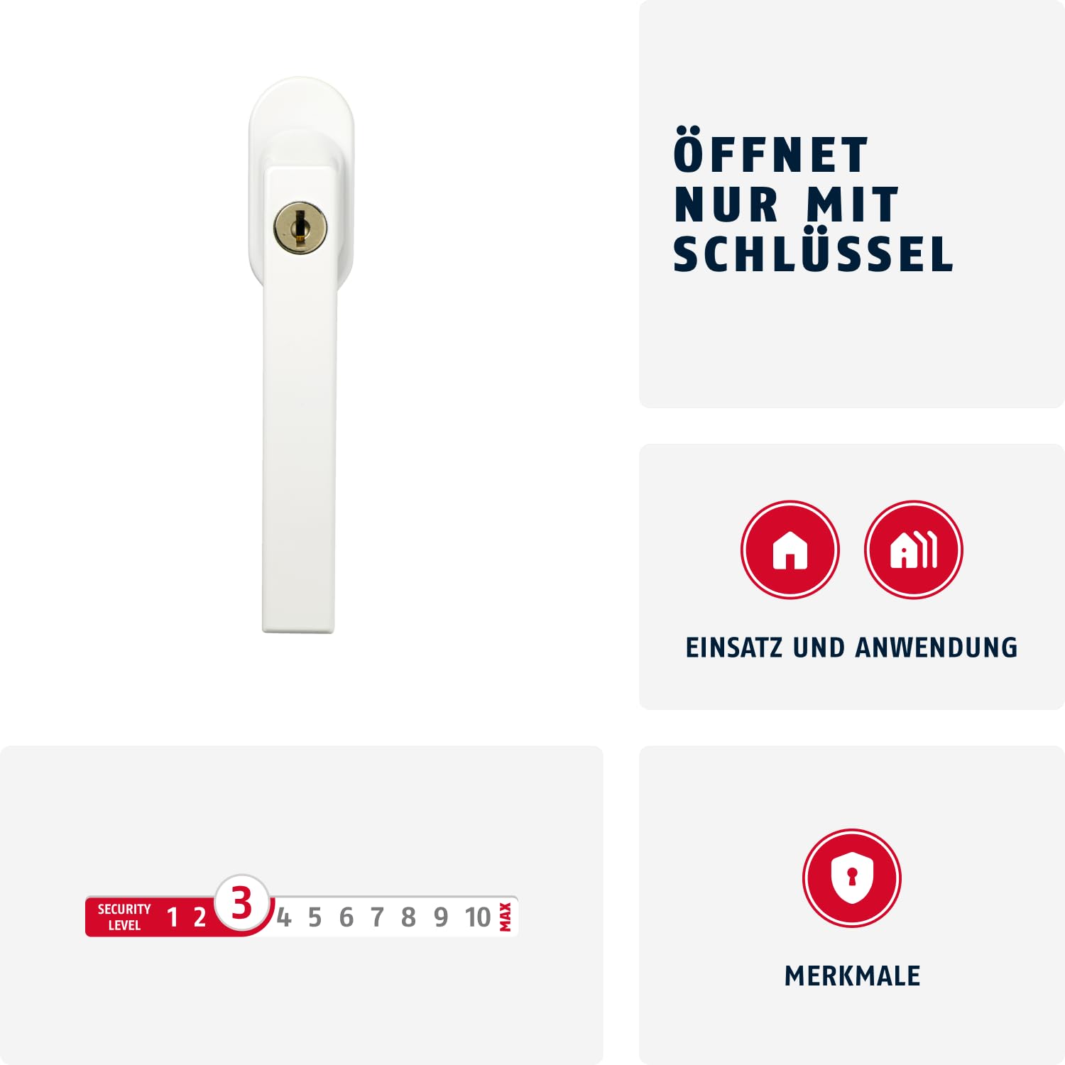 ABUS Abschließbarer Fenstergriff FG210 AB210 - Fensterknauf mit Druckzylinder, gleichschließend - ABUS-Sicherheitslevel 3 - 59487 - Weiß
