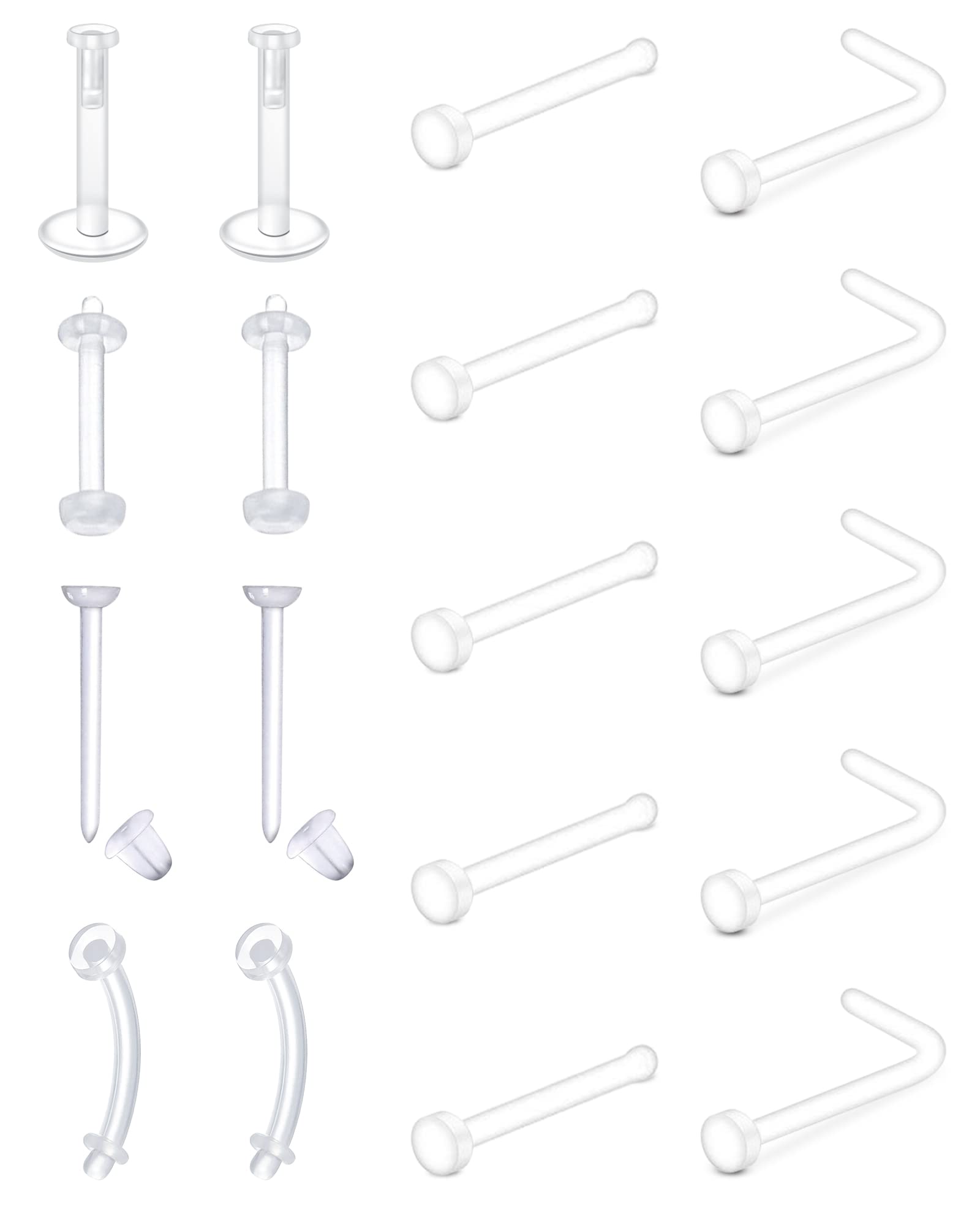LongitaClear Nose Studs Clear Nose Rings for Work Clear Nose Piercing Plastics Nose Retainer for Surgery Nose Ring Spacers Nose Rings Retainer Septum Retainer Clear Lip Rings Plastic Earrings Studs