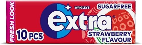 Wrigley's Extra Sugarfree Chewing Gum, Refreshing Strawberry Flavour, Freshens Breath, With Xylitol, Helps with Oral Hygiene for Healthy Teeth and Gums 15 x 10 Packs | Sold by Essential Products