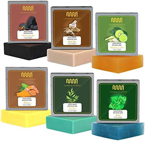 MasterMedi All Natural Soap Bar Charcoal with Coffee|Tea Tree|Turmeric|Lemongrass & Citrus|Fuller Clay|Menthol, Softer & Smoother Skin, Handmade Organic Soap Scented with Premium Essential Oils & Natural Flavors, Women & Men's Bar Soap, Pack 6